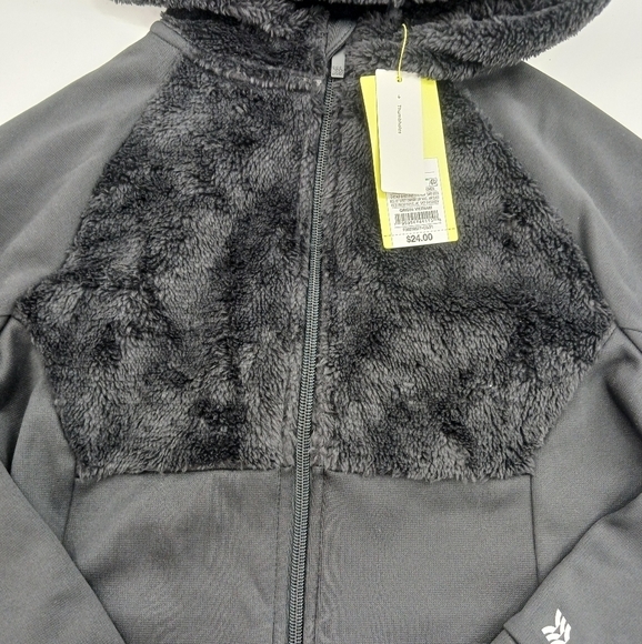 ALL In Motion Boys Full Zip Sherpa Jacket With Hood Black Thumb Holes Athleisure - Picture 5 of 10